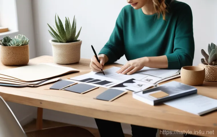 홈스타일리스트로서의 첫 프로젝트 준비 - A warm and inviting home styling consultation in a beautifully lit living room. A female home stylis...